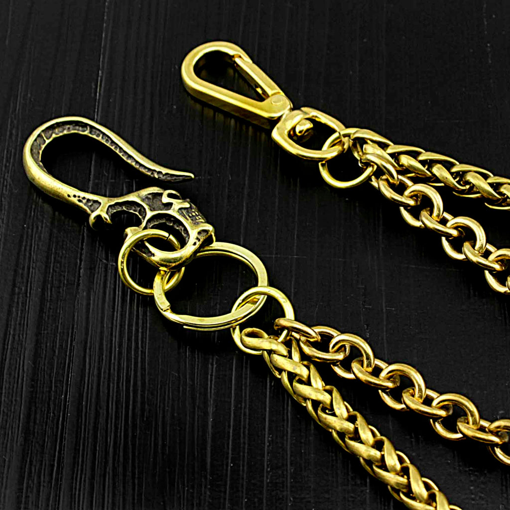 Cool Men's Brass Double Silver Long Biker Wallet Chain Pants Chain For