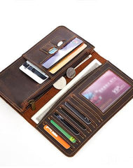 Vintage Coffee Mens Leather Long Wallet Bifold Long Wallets for Men - iwalletsmen