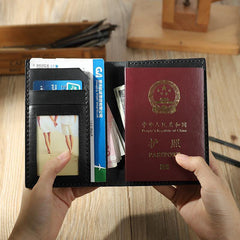 Handmade Black Mens Slim Travel Billfold Wallets Personalized Leather Passport Wallet for Men - iwalletsmen