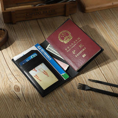 Handmade Black Mens Slim Travel Billfold Wallets Personalized Leather Passport Wallet for Men - iwalletsmen