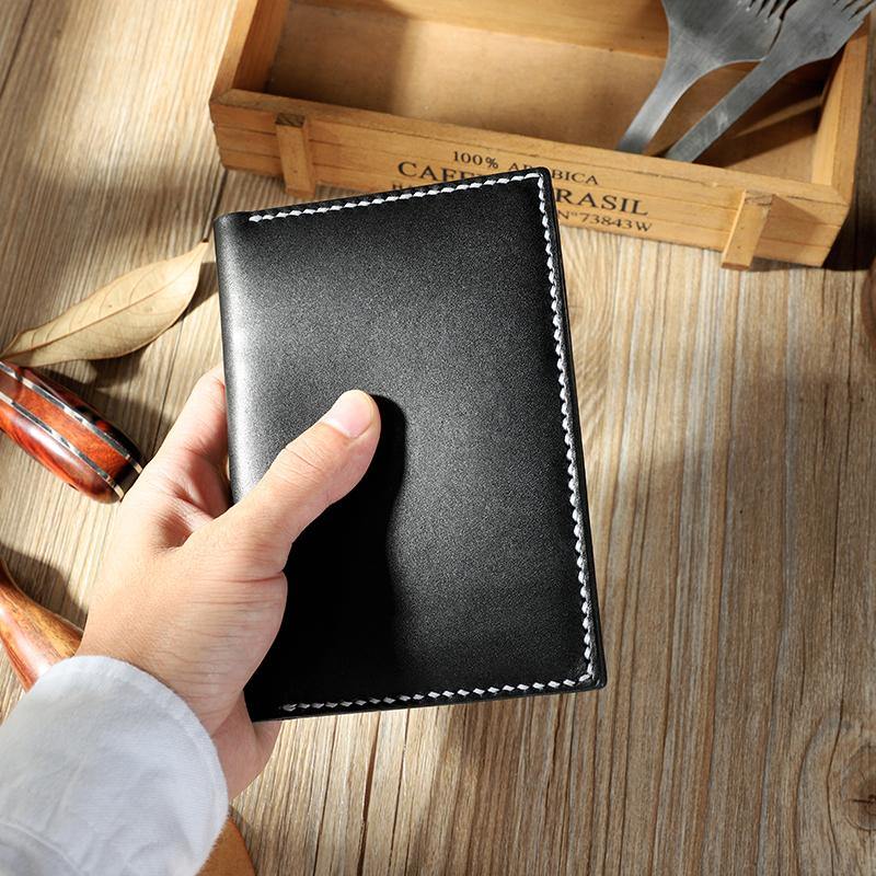 Handmade Black Mens Slim Travel Billfold Wallets Personalized Leather Passport Wallet for Men - iwalletsmen