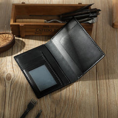 Handmade Black Mens Slim Travel Billfold Wallets Personalized Leather Passport Wallet for Men - iwalletsmen