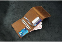 Handmade Leather Mens Trifold Billfold Wallets With License Slot Brown Small Wallet for Men - iwalletsmen