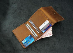 Handmade Leather Mens Trifold Billfold Wallets With License Slot Brown Small Wallet for Men - iwalletsmen