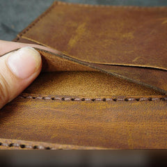 Handmade Leather Mens Trifold Billfold Wallets With License Slot Brown Small Wallet for Men - iwalletsmen