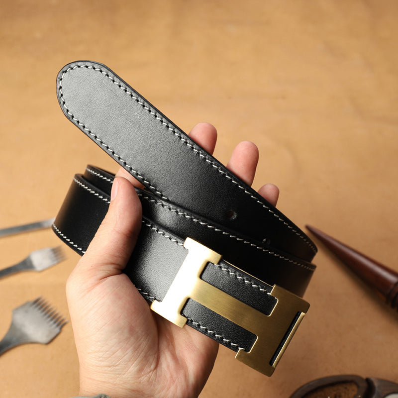 Handmade Black Leather Cool Mens Belts Custom Leather Men Belt for Men
