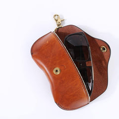 Handmade Mens Cool Brown Leather Glasses Case Glasses Box Glasses Holder Sunglasses Case for Men - iwalletsmen