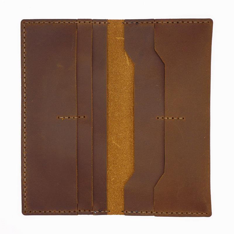 Simple Handmade Mens Brown Slim Long Wallet Blue Bifold Slim Card Wall –  iwalletsmen