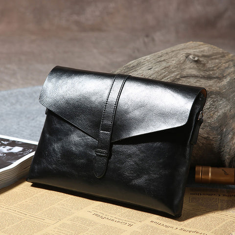 Black Leather Mens Clutch Wallet Wristlet Wallet Zipper Clutch for Men
