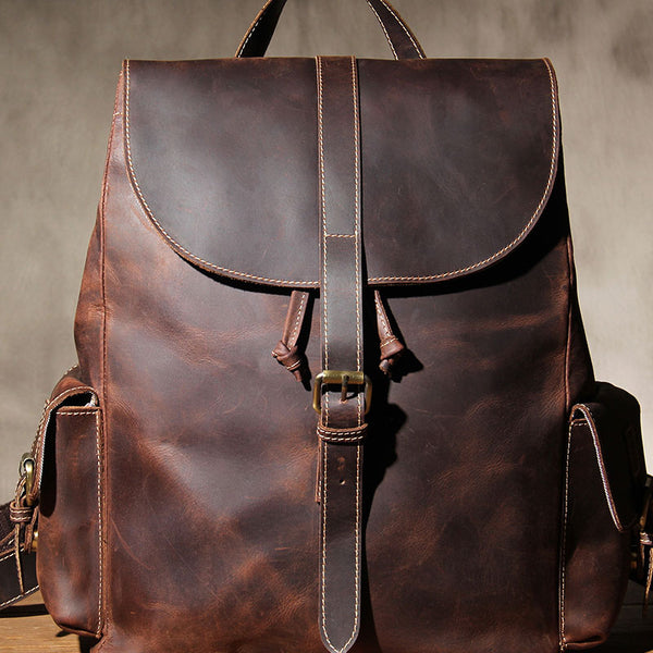 Handmade Leather Vintage Coffee Mens Cool Leather Backpack Travel Bag ...