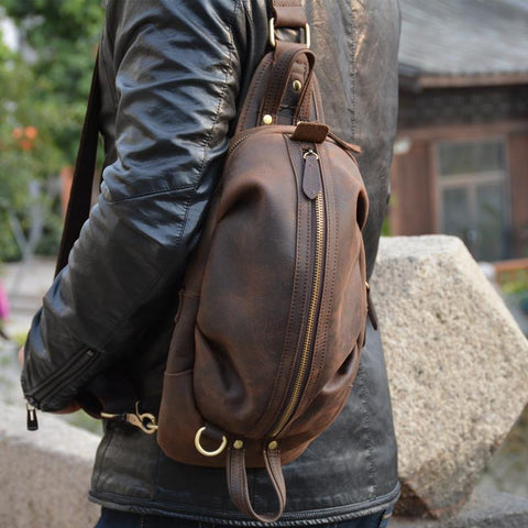 Cool Triangular Leather Mens Sling Bag Chest Bag Sling Crossbody Bag O –  iwalletsmen