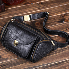 Crocodile Pattern Leather Mens Fanny Packs Barrel Large Capacity Bum Bags Cool Waist Bag for Men