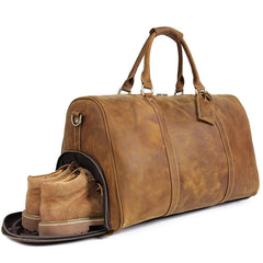 Vintage Brown Leather Men's Overnight Bag Weekender Bag Brown Travel Bag Handbag For Men - iwalletsmen