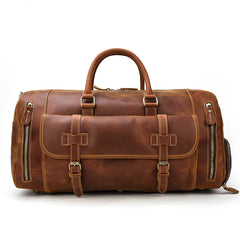 Cool Brown Leather Men's Overnight Bag Travel Bag Luggage Weekender Bag For Men - iwalletsmen