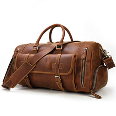 Cool Brown Leather Men's Overnight Bag Travel Bag Luggage Weekender Bag For Men - iwalletsmen