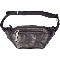 Leather Fanny Pack Men's Black Chest Bag Hip Pack Ipad Black Mini Waist Bag For Men