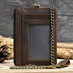 Leather Men's Slim Biker Chain Wallets Front Pocket Wallet with Chain For Men