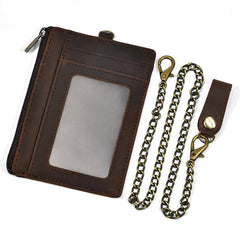 Leather Men's Slim Biker Chain Wallets Front Pocket Wallet with Chain For Men