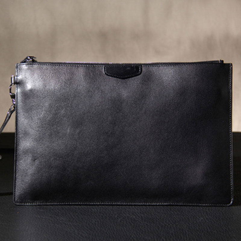 Leather Mens Clutch Wristlet Bag Black Zipper Clutch Wallet for Men ...