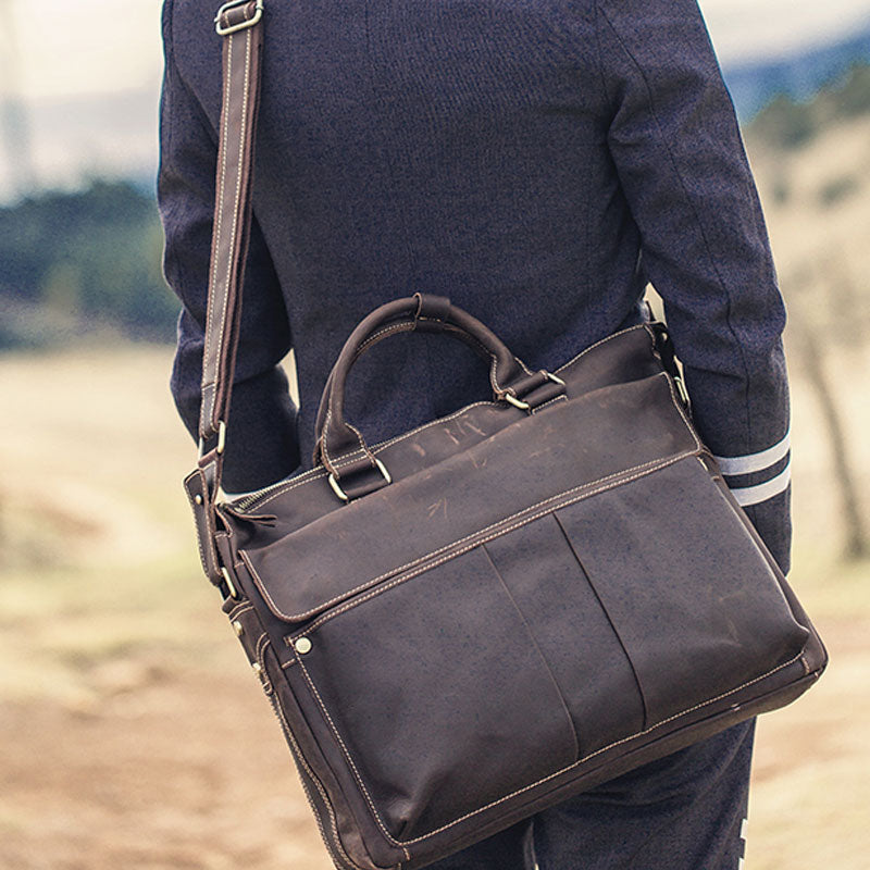 Men's Leather Messenger Bag Laptop Briefcase - Satchel Work Bag