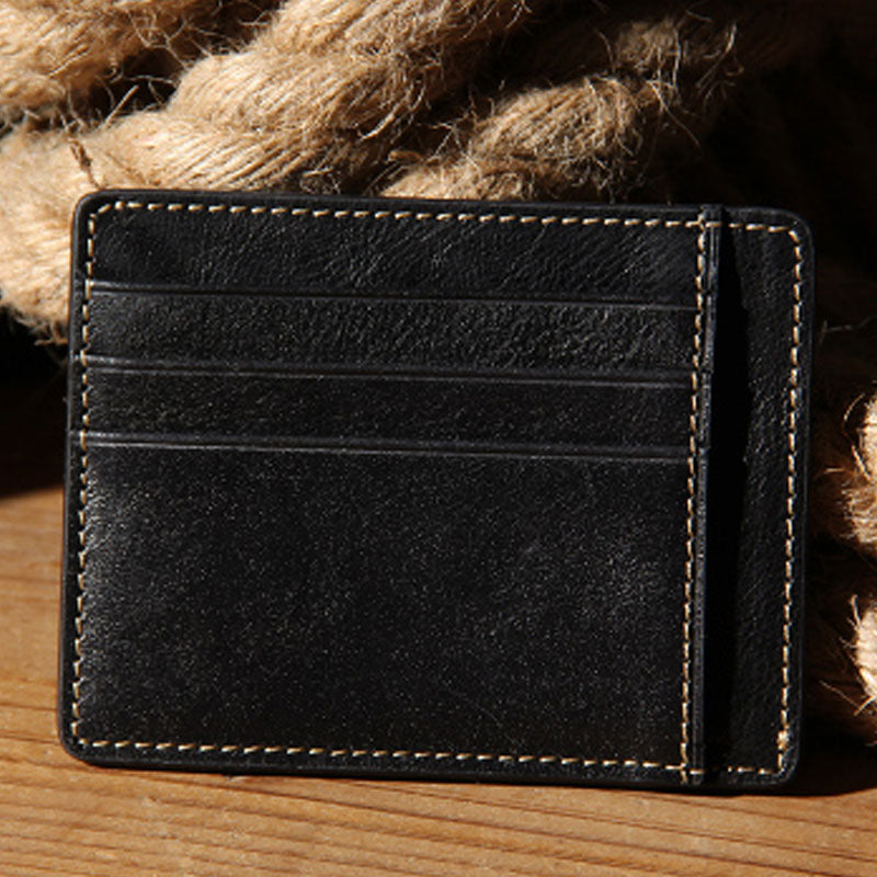 Leather Mens Slim Front Pocket Wallet Card Wallet Black Card Wallet fo –  iwalletsmen