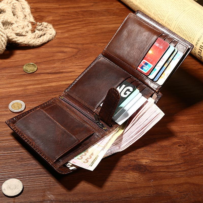 Simple Handmade Mens Brown Slim Long Wallet Blue Bifold Slim Card Wall –  iwalletsmen