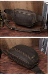 Best Coffee Leather Chest Bags Men's Around Fanny Pack Best Hip Bag Waist Bag For Men