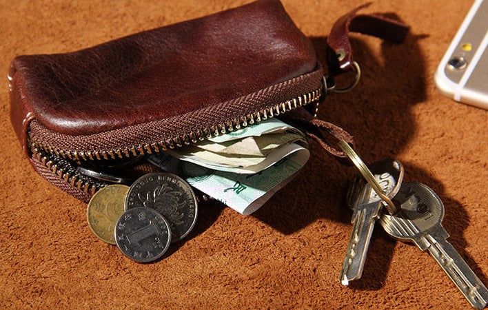 Handmade Leather Mens Cool Key Wallet Car Key Change Coin Card Holder