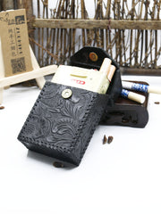 Cool Leather Mens Engraved Floral Handmade Cigarette Holder Case for Men - iwalletsmen