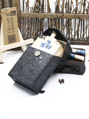 Cool Leather Mens Engraved Floral Handmade Cigarette Holder Case for Men - iwalletsmen