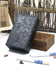 Cool Handmade Leather Mens Engraved Floral Cigarette Holder Case for Men - iwalletsmen