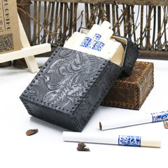 Cool Handmade Leather Mens Engraved Floral Cigarette Holder Case for Men - iwalletsmen