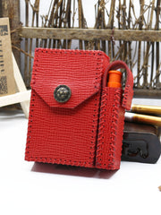 Handmade Leather Womens Red Cigarette Holder Case with Lighter holder for Women - iwalletsmen