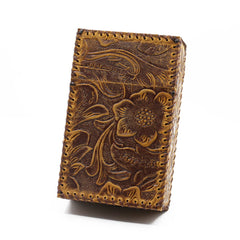 Cool Handmade Leather Mens Engraved Floral Cigarette Holder Case for Men - iwalletsmen