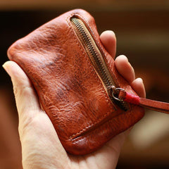 Vintage Slim Tan Leather Mens Coin Wallet Zipper Coin Holder Change Pouch For Men - iwalletsmen