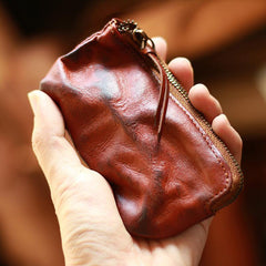 Vintage Slim Tan Leather Mens Coin Wallet Zipper Coin Holder Change Pouch For Men - iwalletsmen