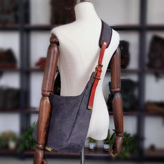 Mens Waxed Canvas Side Bag Gray Waterproof Messenger Bag Canvas Courier Bag for Men - iwalletsmen