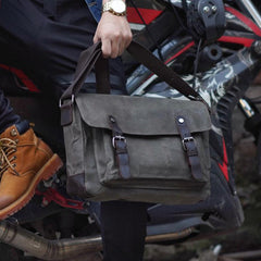 Black Waxed Canvas Side Bag Mens Cycling Canvas Messenger Bags For Men - iwalletsmen