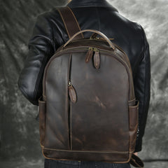 Green Mens Leather Backpack Travel Backpacks Laptop Backpack for men - iwalletsmen