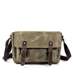 Black Waxed Canvas Side Bag Mens Cycling Canvas Messenger Bags For Men - iwalletsmen