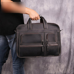 Vintage Brown Leather Men's 15‘’ Laptop Briefcase Handbags Black Professional Briefcase For Men - iwalletsmen