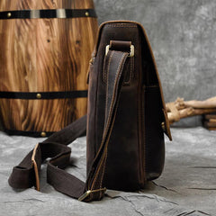 Small Brown Leather Messenger Bag Men's Vertical Side Bag Vertical HandBag Courier Bag For Men - iwalletsmen