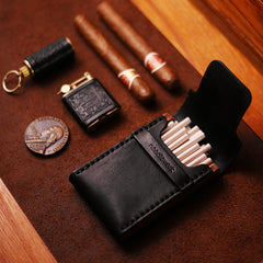 Cool Wooden Leather Mens Cigarette Case Black Custom Cigarette Holder for Men - iwalletsmen