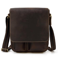 Small Brown Leather Messenger Bag Men's Vertical Side Bag Vertical HandBag Courier Bag For Men - iwalletsmen