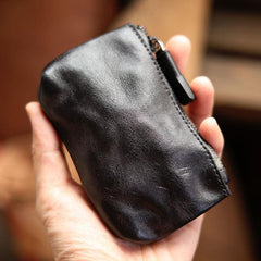 Vintage Slim Tan Leather Mens Coin Wallet Zipper Coin Holder Change Pouch For Men - iwalletsmen