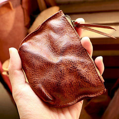 Vintage Slim Tan Leather Mens Coin Wallet Zipper Coin Holder Change Pouch For Men - iwalletsmen