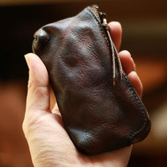 Vintage Slim Tan Leather Mens Coin Wallet Zipper Coin Holder Change Pouch For Men - iwalletsmen