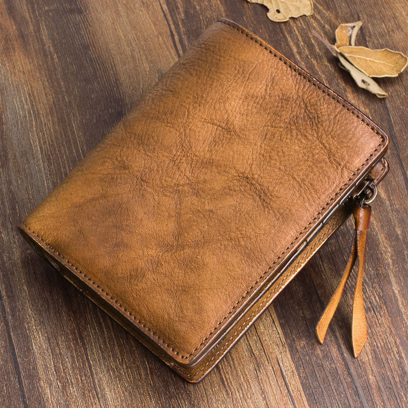 Handmade Leather Vintage Men Short Wallet Coin Card Change Small Purse Wallet