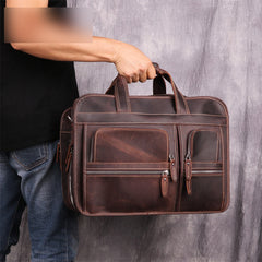 Vintage Brown Leather Men's 15‘’ Laptop Briefcase Handbags Black Professional Briefcase For Men - iwalletsmen