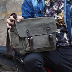 Black Waxed Canvas Side Bag Mens Cycling Canvas Messenger Bags For Men - iwalletsmen